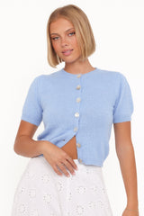 Zena Puff Sleeve Cardigan - Cornflower Blue