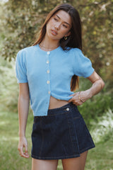 Zena Puff Sleeve Cardigan - Cornflower Blue
