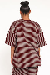 Wilda Oversized Tee - Burgundy Cream Stripe