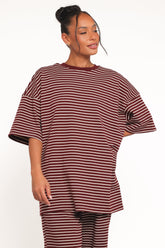 Wilda Oversized Tee - Burgundy Cream Stripe