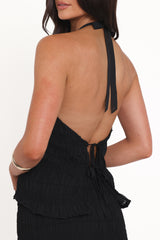 Zafira Textured Halter Top - Black