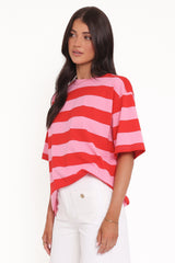 Zestora Tee - Red Pink Stripe