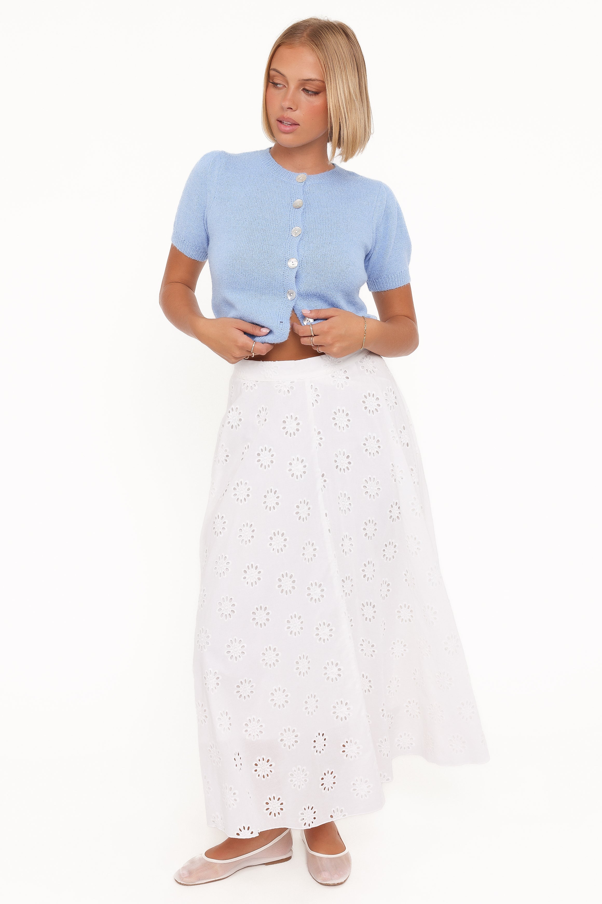 Varia Eyelet Maxi Skirt - White
