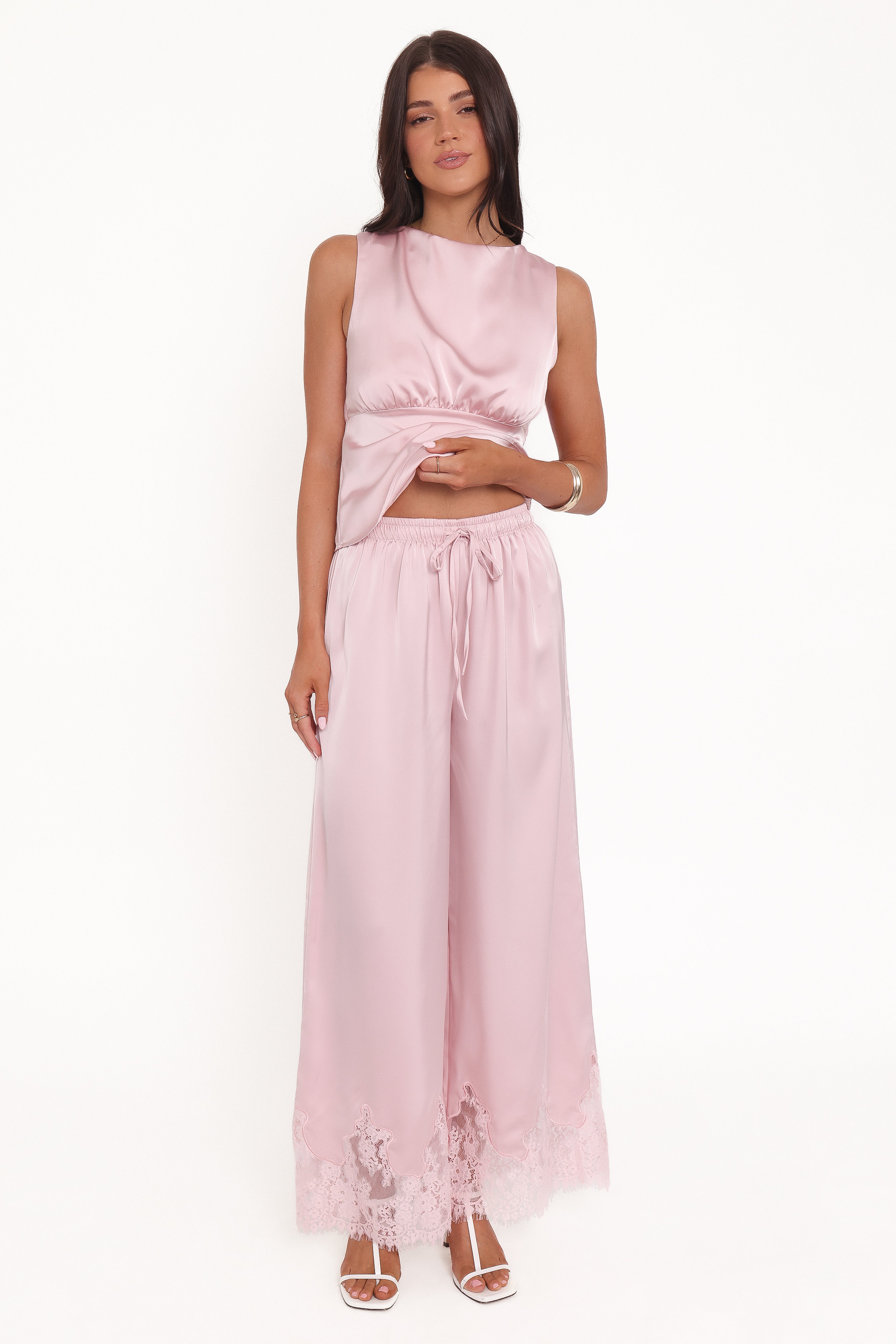 Viola Drawstring Wide Leg Pant - Pale Pink