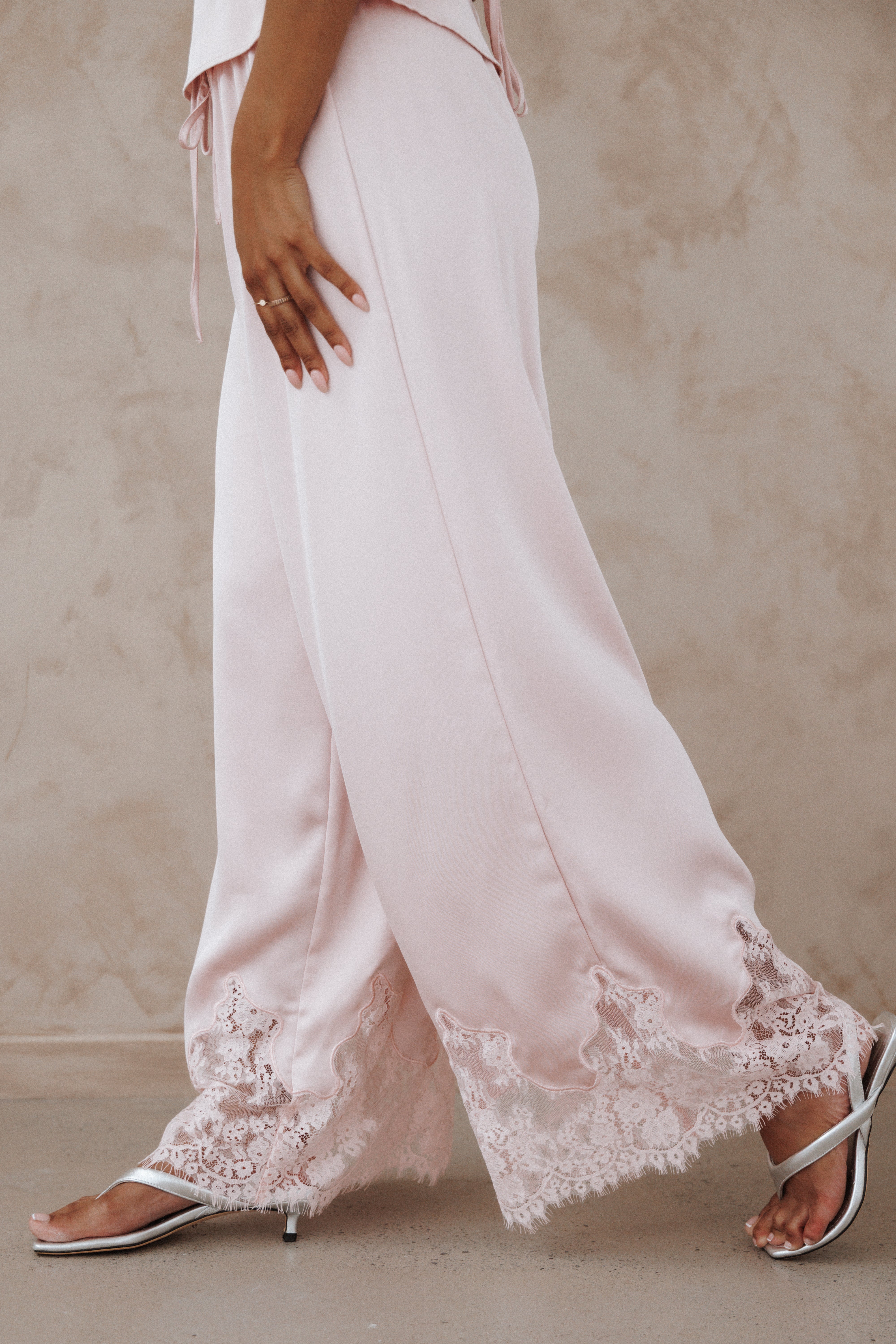 Viola Drawstring Wide Leg Pant - Pale Pink