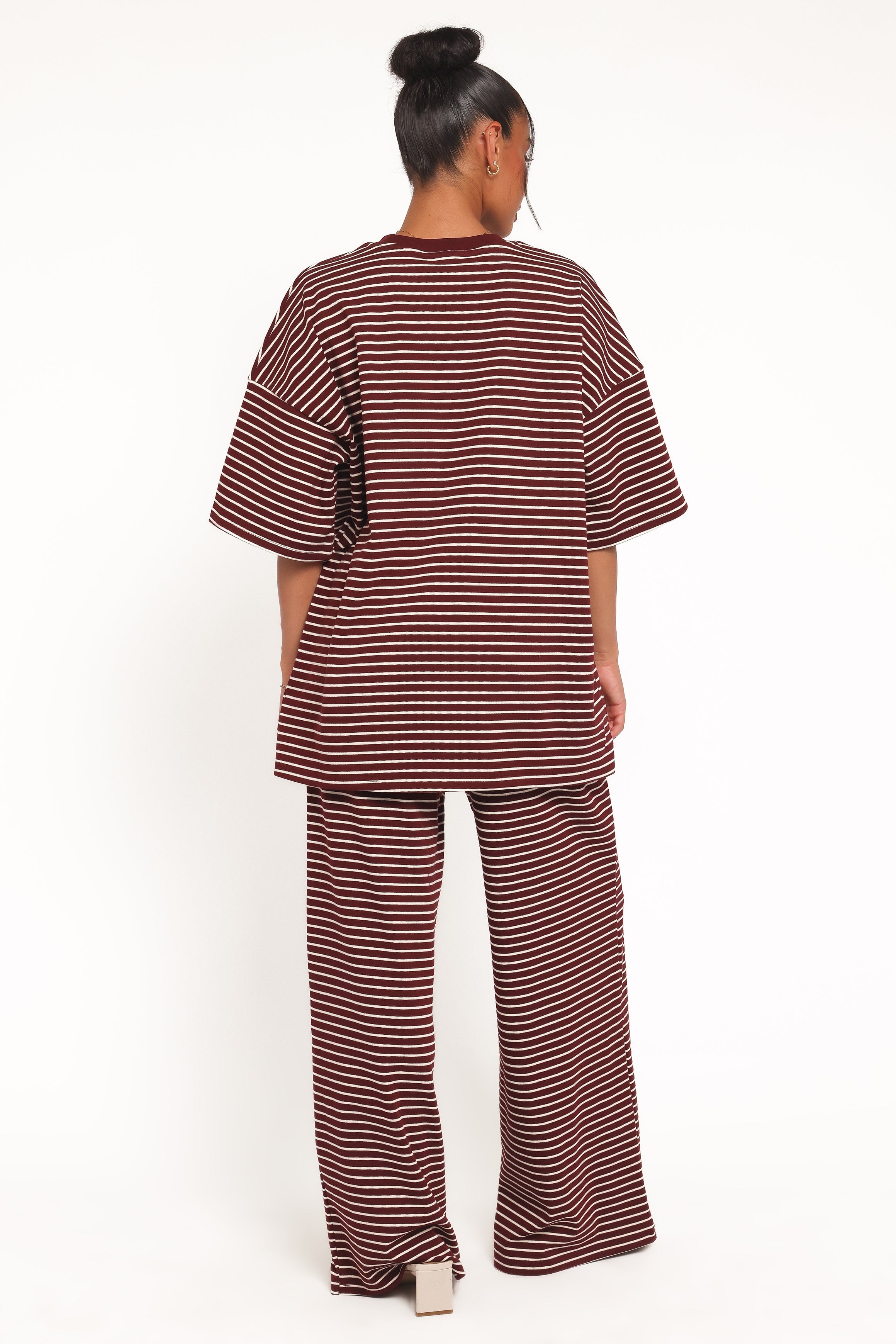 Wilda Knit Pant - Burgundy Cream Stripe