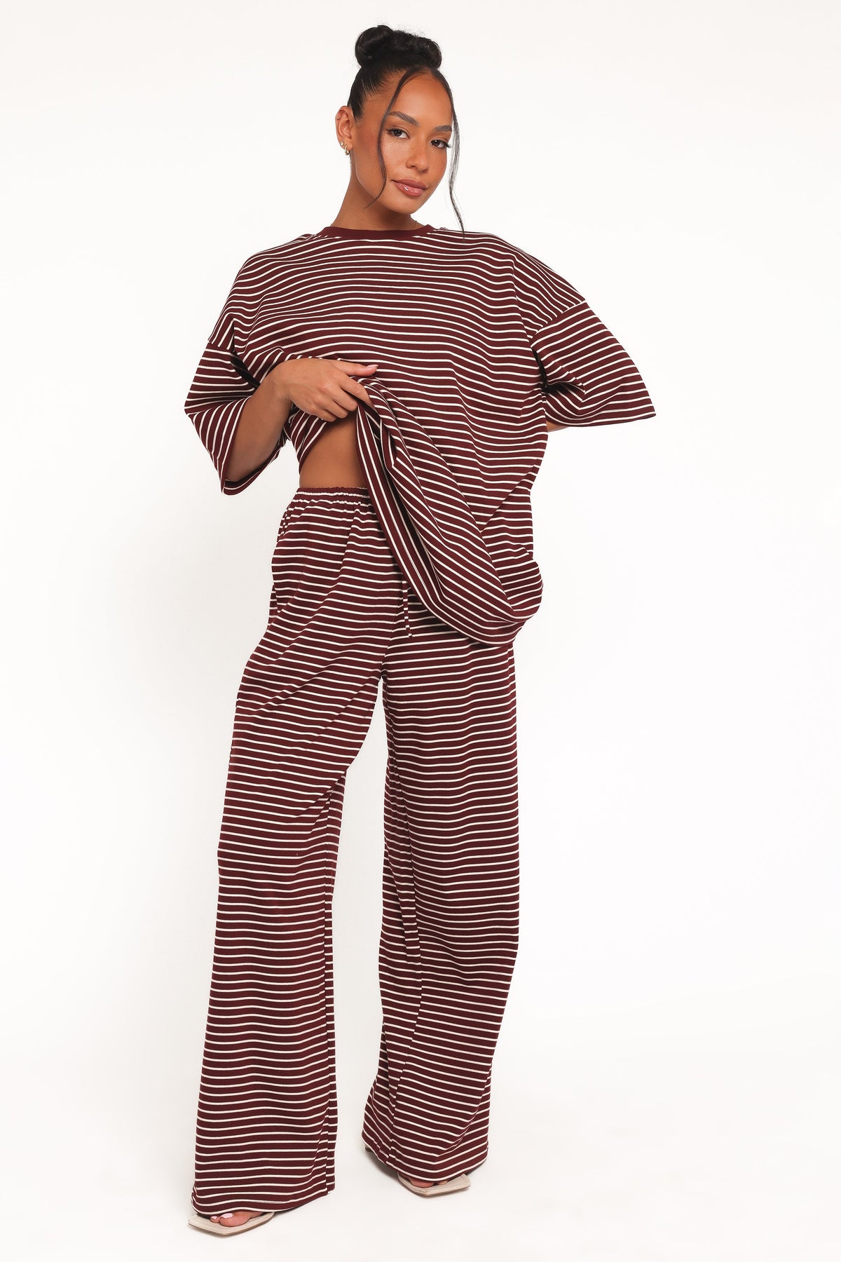 Wilda Knit Pant - Burgundy Cream Stripe