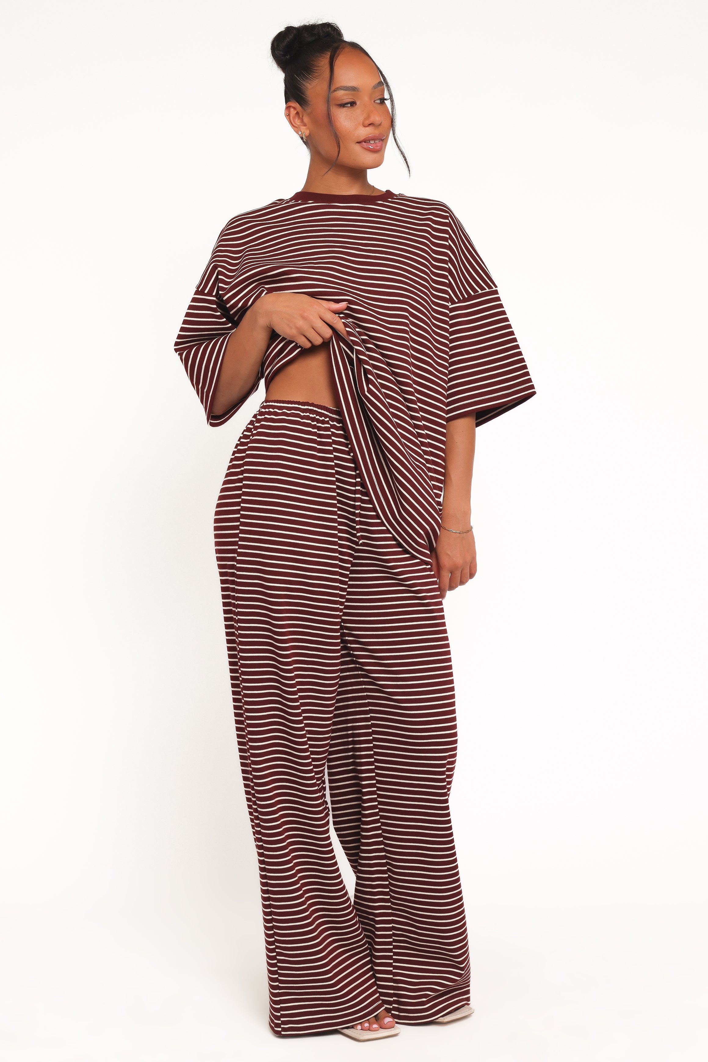 Wilda Knit Pant - Burgundy Cream Stripe