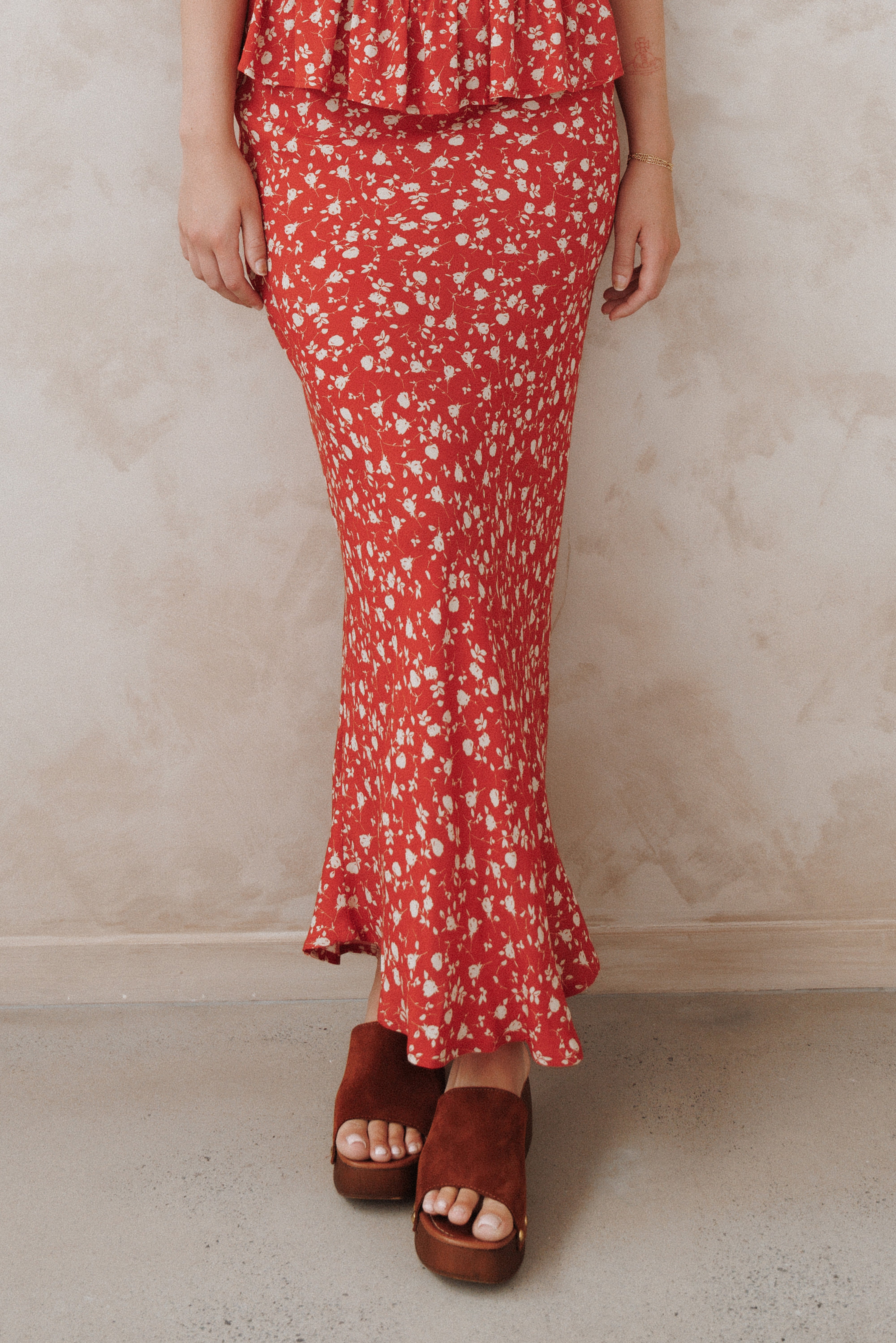 Zoella Maxi Skirt - Red Floral