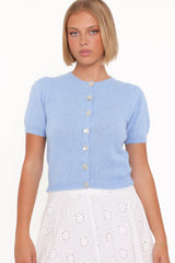 Zena Puff Sleeve Cardigan - Cornflower Blue