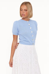 Zena Puff Sleeve Cardigan - Cornflower Blue