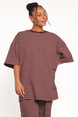 Wilda Oversized Tee - Burgundy Cream Stripe