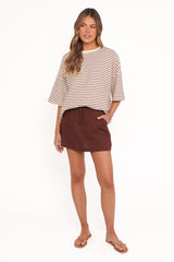 Wilda Oversized Tee - Cream Tan Stripe