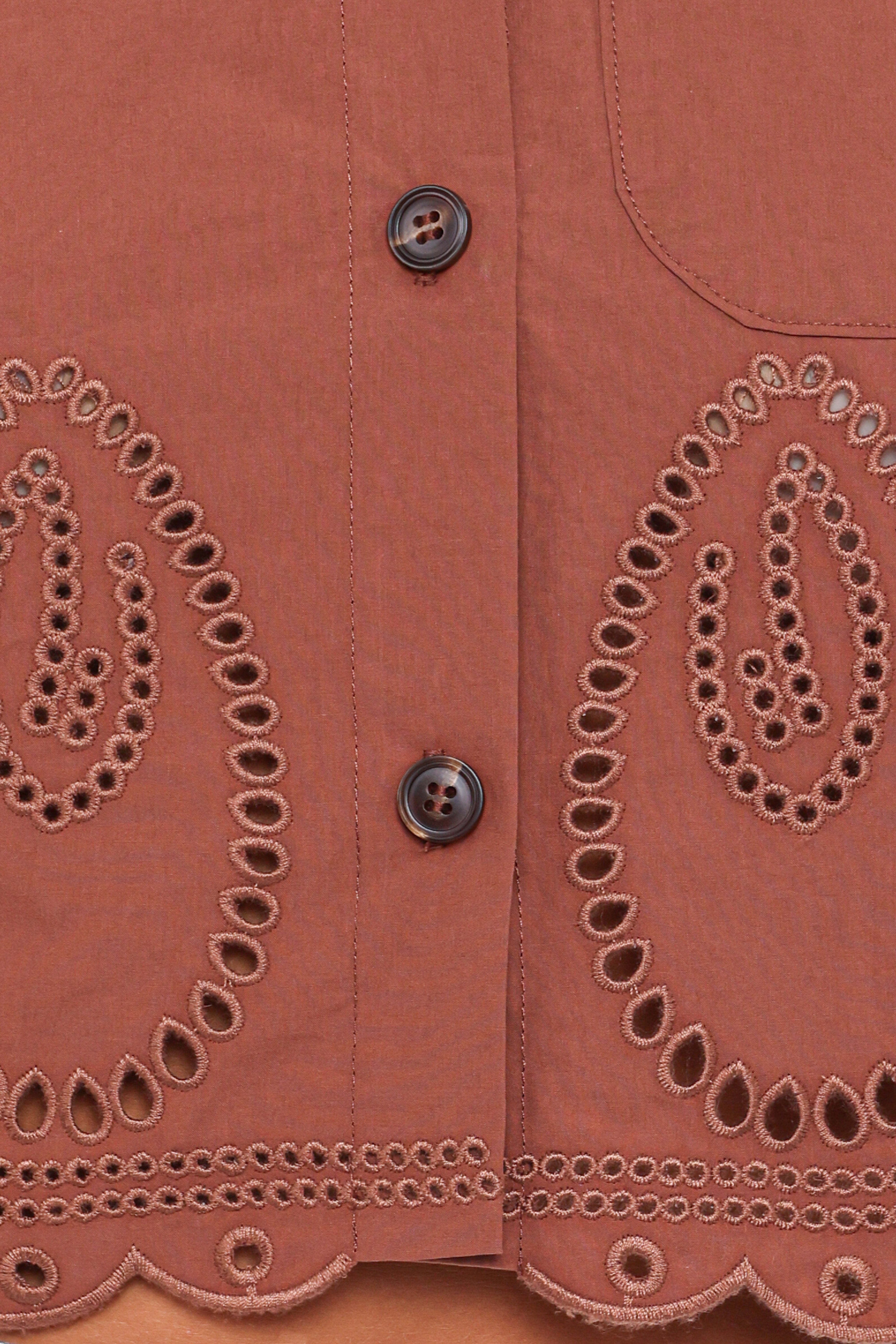 Williams Cropped Eyelet Button Up Shirt - Brown