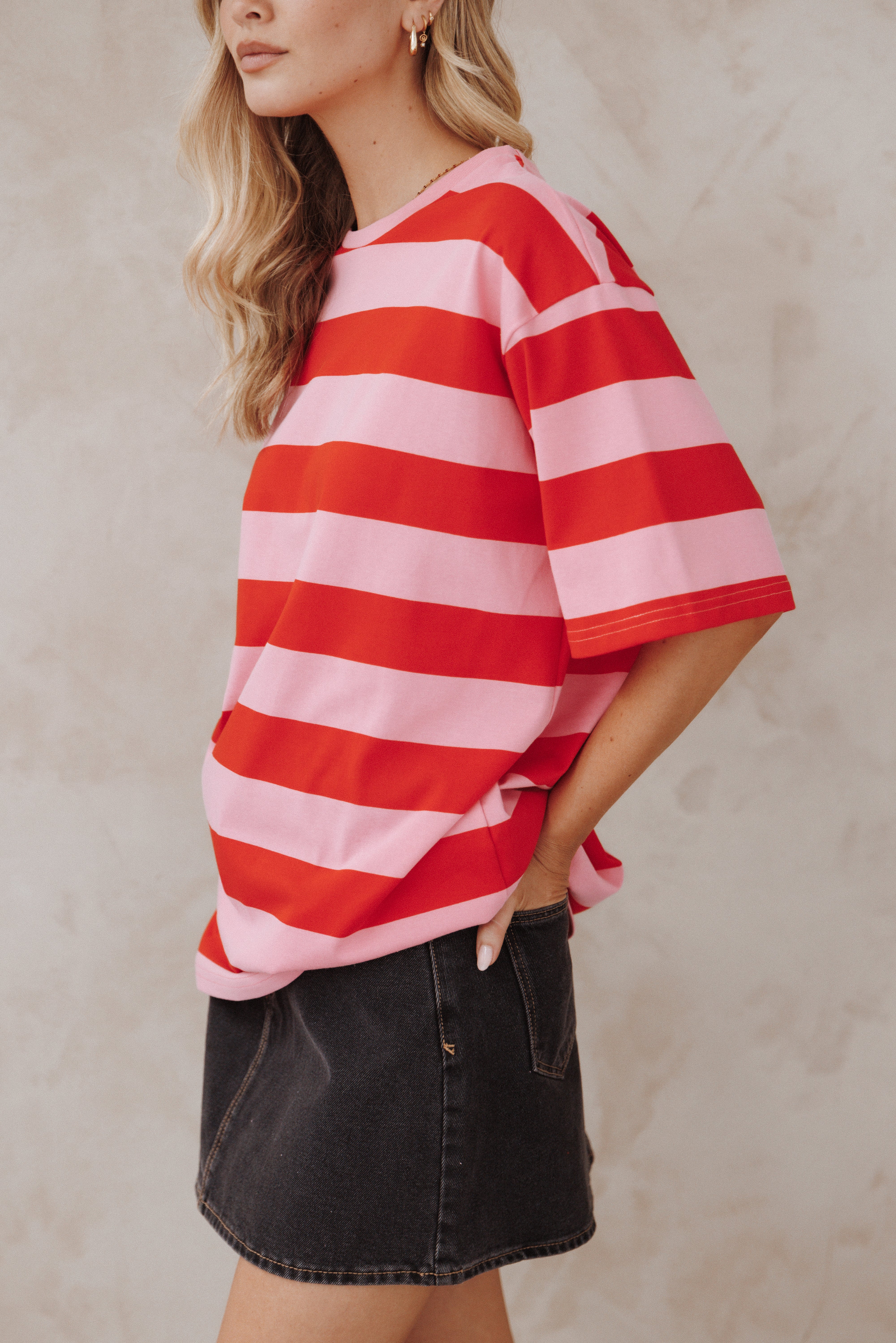 Zestora Tee - Red Pink Stripe