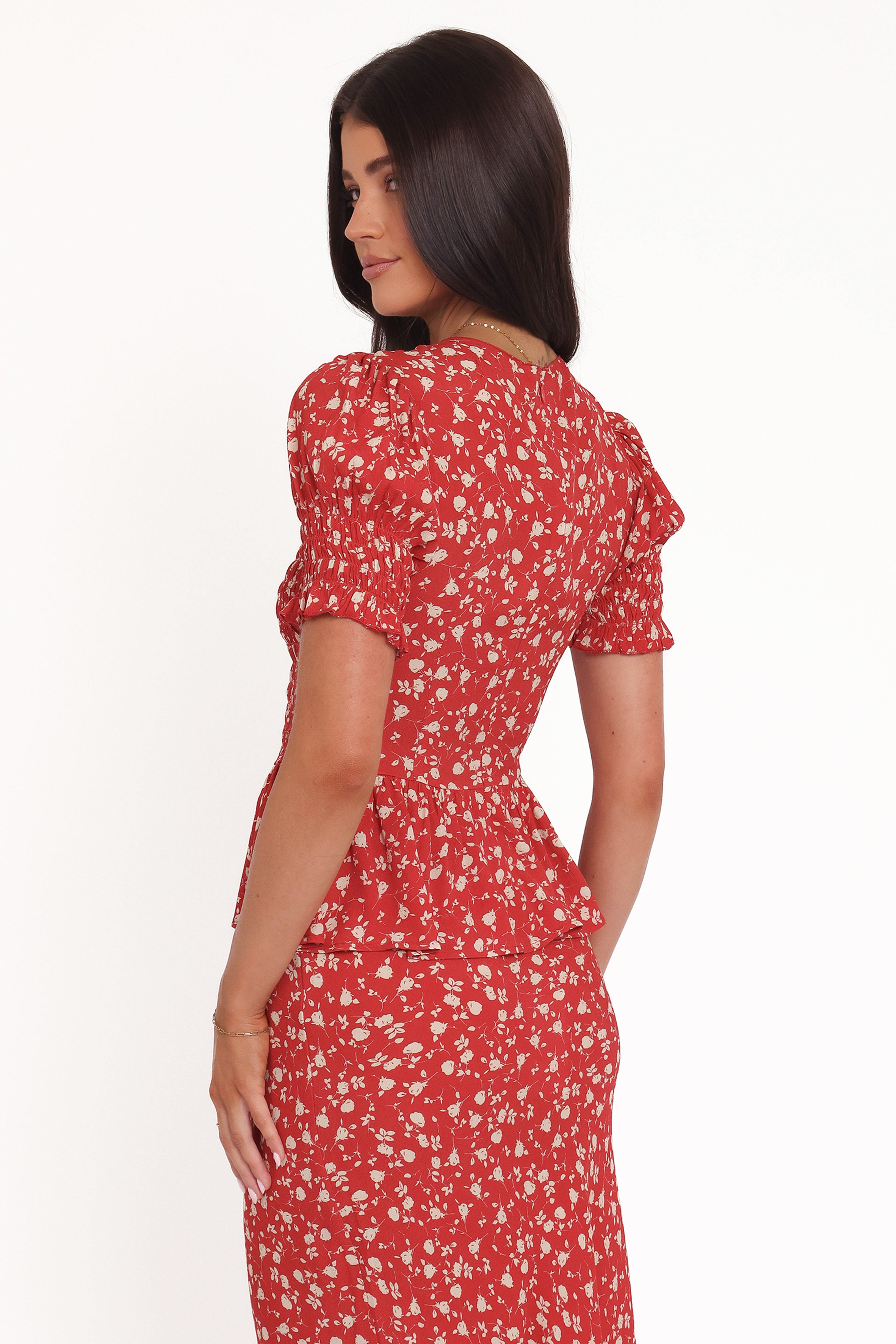 Zoella Peplum Top - Red Floral