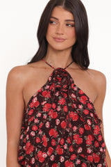 Zorina Halter Neck Chiffon Top - Brown Floral
